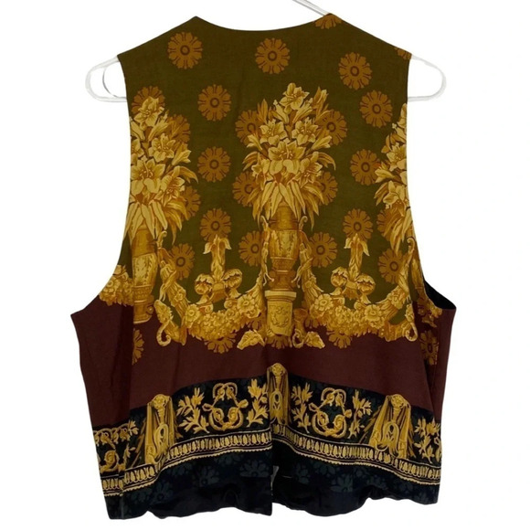 Vintage 80s Vest Womens Size Large Nerdy Granny Core Gold Black Printed Rare EUC - Picture 2 of 6